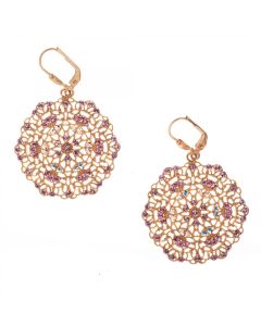 Catherine Popesco Small Lacy Crystal Silver or Gold Round Earrings - Pink