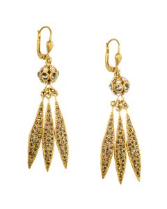 Catherine Popesco Triple Spear and Crystal Orb Earrings in Gold