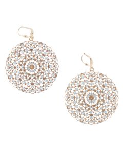 Catherine Popesco White Opal Lacy Medallion Filigree Crystal Earrings