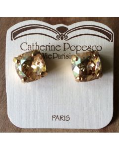 Stud or Post Medium Stone Crystal Earrings - Champagne and Gold