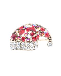 Red & AB Crystal Santa Hat Pin Christmas Brooch