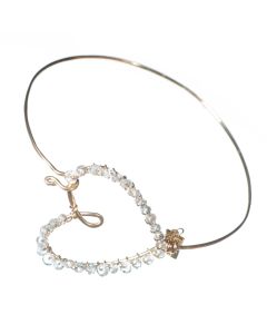 Heart Wrapped in Aquamarine Gold Filled Hammered Bangle Bracelet by Rafia