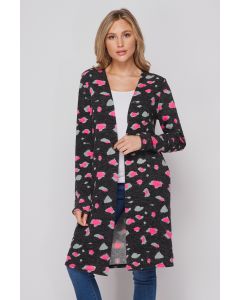 Honeyme Sweater Cardigan - Black & Neon-Pink