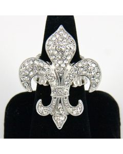 Crystal Fleur De Lys Silver Stretch Ring  Bracchiale