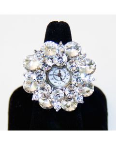 Crystal Watch Silver Stretch Ring  Bracchiale