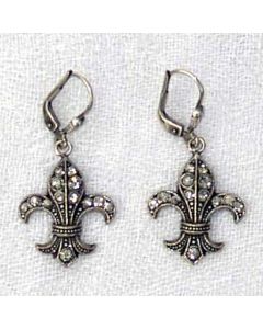 Catherine Popesco Fleur-de-lis Crystal Silver Earrings
