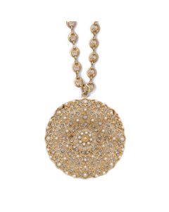 Catherine Popesco Large Lacy Medallion Gold Crystal & Pearl Necklace