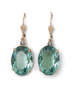 Oval Marine and Gold Crystal Earrings
