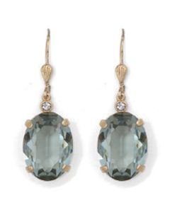 Oval Indian Sapphire and Gold Crystal Earrings