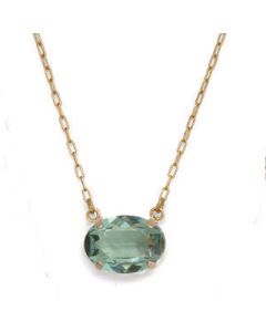 Oval Stone Crystal Necklace - Marine & Gold