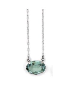 Oval Stone Crystal Necklace - Marine & Silver