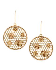 Catherine Popesco Round Gold Bee Flower Honeycomb Earrings