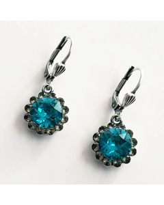 Catherine Popesco Crystal Flower Dangle Earrings - Teal