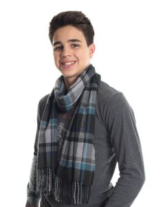 Men's 100% Cashmere Scarf by Rapti Fashion - Blue & Black Plaid