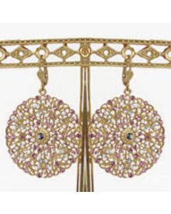 Lacy Crystal and Gold Round Earrings - Vintage Rose