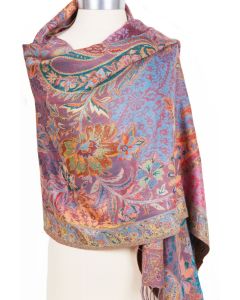 Cashmere Silk Blend Antique Design Shawl Wrap by Rapti - Lavender Floral