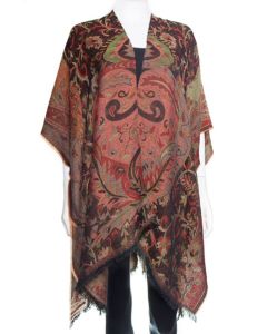 Beautiful! Silk & Pashmina Paisley Ruana Jacket by Rapti Fashion - Black & Red