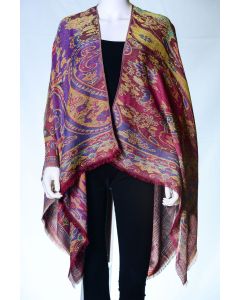 Wonderful! Silk & Pashmina Paisley Ruana Shawl by Rapti Fashion - Red