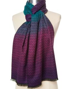 100% Cashmere Chevron Pattern Scarf by Rapti - Purple, Fuchsia, Teal