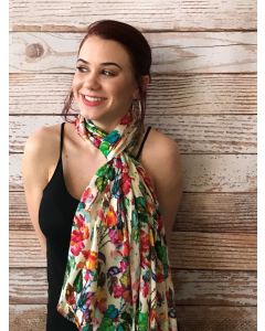 100% SILK Digital Print Scarf - Multicolored Floral Rose by Rapti Fashion