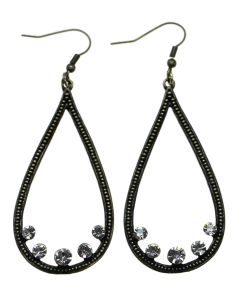 Sweet Lola Earrings Antique Bronze Tear Hoop with 5 Clear Crystals