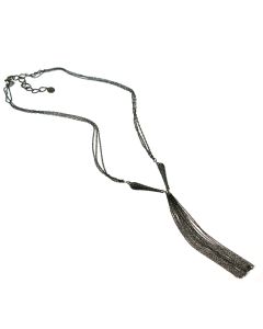 Sweet Lola Antique Bronze Chains with Black Diamonds & Tassel Necklace
