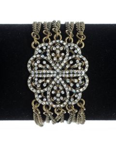 Sweet Lola Bracelet Art Deco Flower with Antique Bronze & Clear Crystals