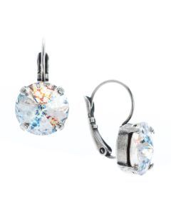YPMCO 12mm Rivoli Swarovski Crystal White Patina Silver Earrings