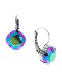 YPMCO 12mm Scarabaeus Green Swarovski Crystal Silver Leverback Earrings