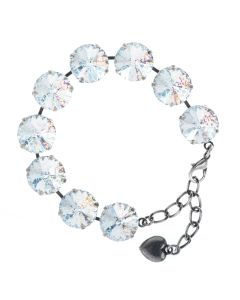 YPMCO 14mm Rivoli Swarovski Crystal White Patina Silver Bracelet