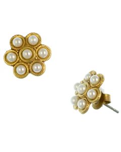 Catherine Popesco Stud or Post Gold Flower Pearl Earrings