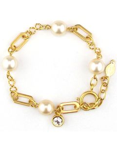 Catherine Popesco Gold Oval Link and Pearl Bracelet