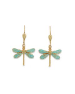Catherine Popesco Blue French Enamel Dragonfly Gold Earrings