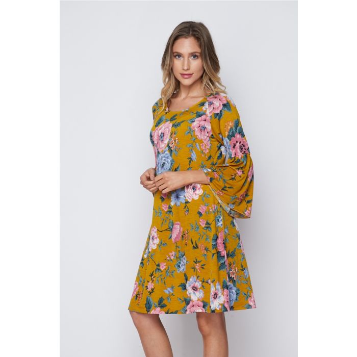 Mustard bell sleeve dress store