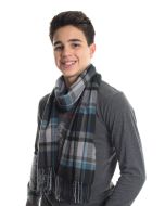 Men's 100% Cashmere Scarf by Rapti Fashion - Blue & Black Plaid