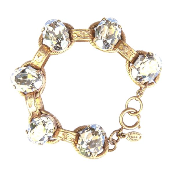 Catherine Popesco Oval Stone Ornate Bracelet in Gold and Clear Crystal