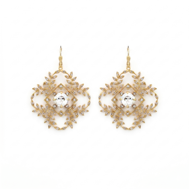 Catherine Popesco Aphrodite Crystal Leaf Gold Earrings