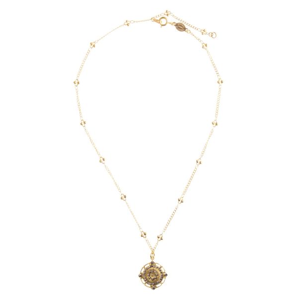 Catherine Popesco Black Diamond Crystal Medallion Pendant Necklace LV-1229G