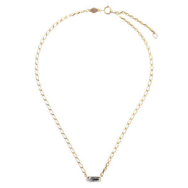 Catherine Popesco Clear Crystal Baguette Rectangle Pendant Gold Necklace LV-1230G