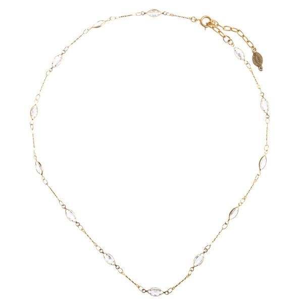 Catherine Popesco Clear Crystal Petite Marquis Gold Necklace LV-1261G