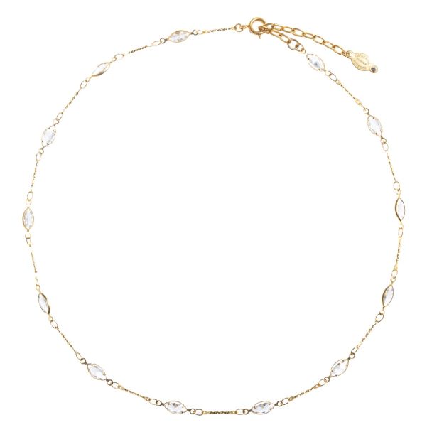Catherine Popesco Clear Crystal Petite Marquis Gold Necklace LV-1261G