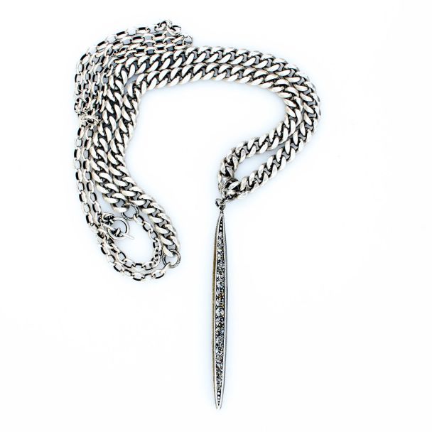 Catherine Popesco Double Chain Necklace with Crystal Spear