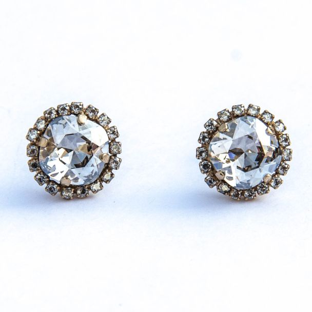Catherine Popesco Large Stone Earrings with Small Crystals - Shade and Gold Post