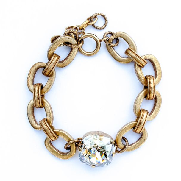 Catherine Popesco Beline Bracelet Jumbo Crystal and Thick Chain in Gold