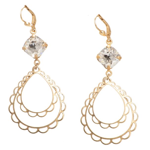 Catherine Popesco Scalloped Teardrop Crystal Earrings - Assorted Colors