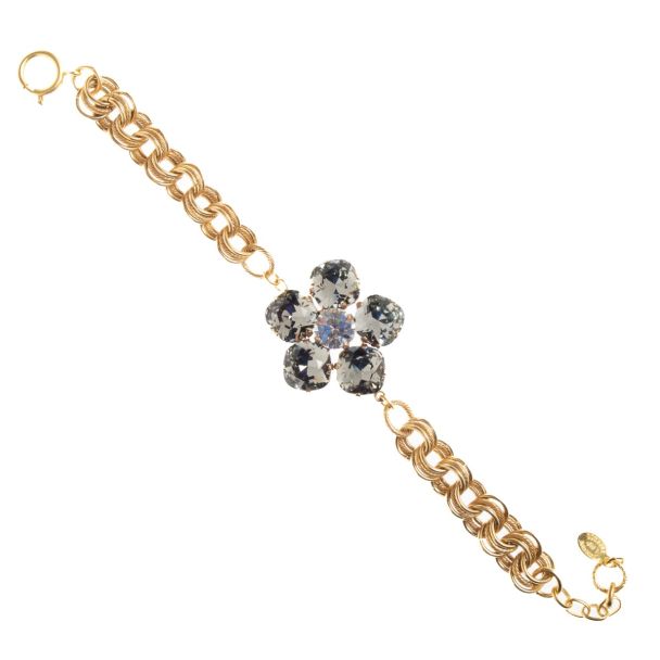 Catherine Popesco Large Stone Crystal Flower Bracelet - Black Diamond LV-1632BG-BD