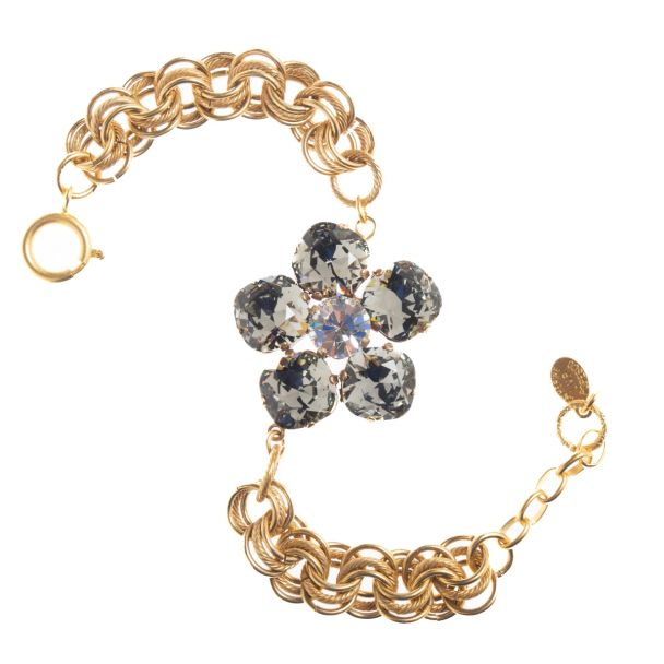Catherine Popesco Large Stone Crystal Flower Bracelet - Black Diamond LV-1632BG-BD