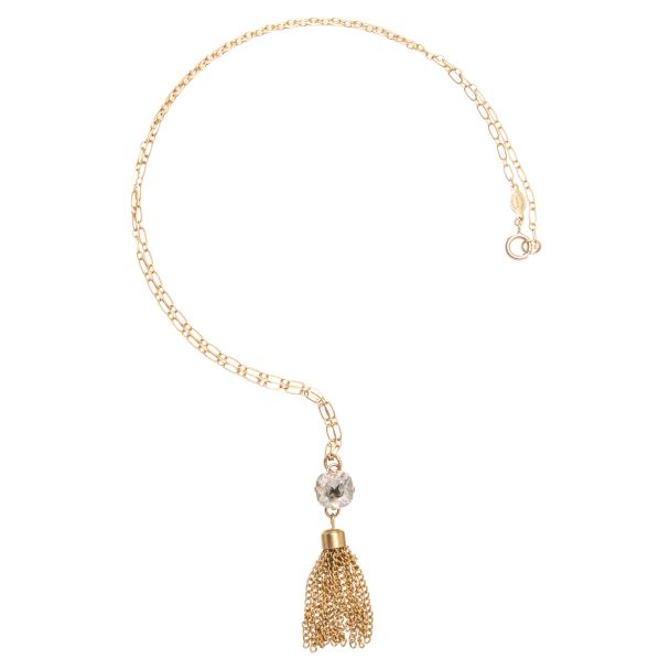 Catherine Popesco Large Stone Crystal Tassel Necklace - Assorted Colors in Gold
