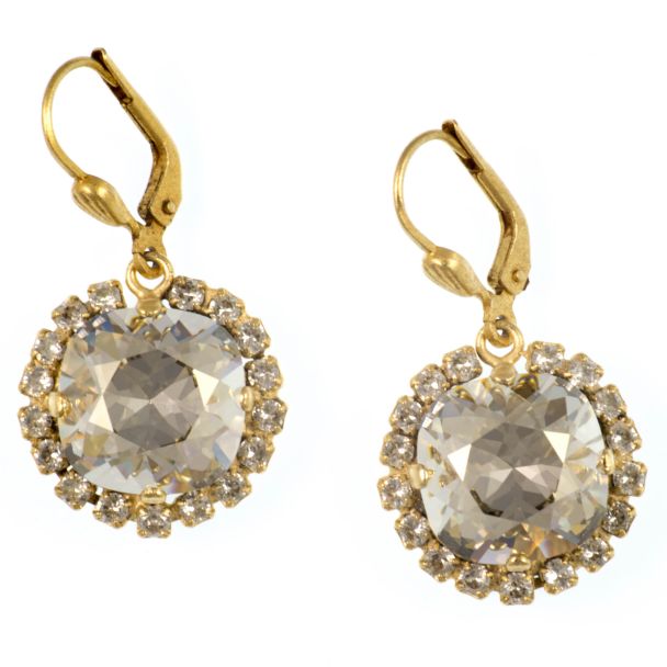Catherine Popesco Large Stone Earrings With Crystals - Shade and Gold