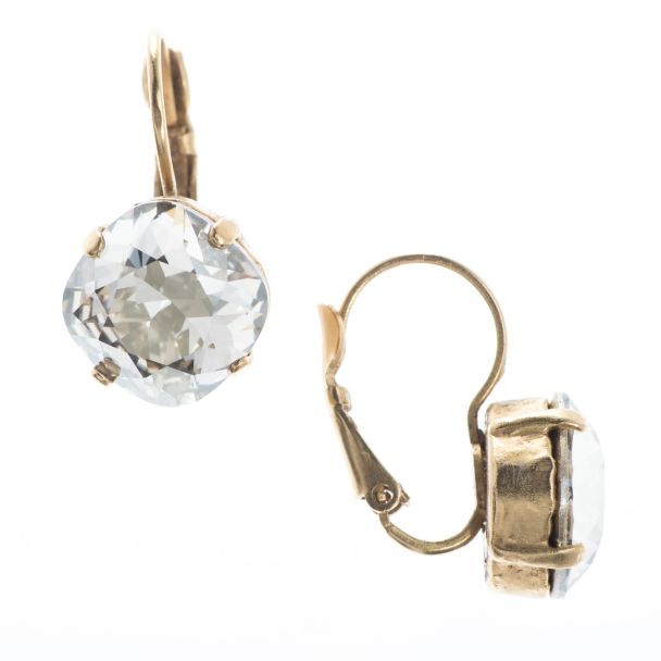 Catherine Popesco Large Stone Eurowire Hingback Crystal Earrings - Assorted Colors